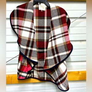 Altar'd State Plaid Cape in Red, Brown, and Cream wrap shawl